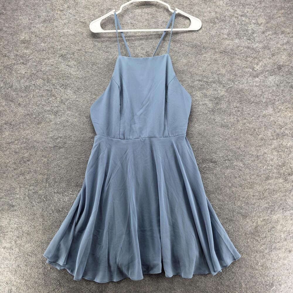 Lulus Dress Womens Large Blue A-Line Halter Spaghetti Strap Flare Skater Formal